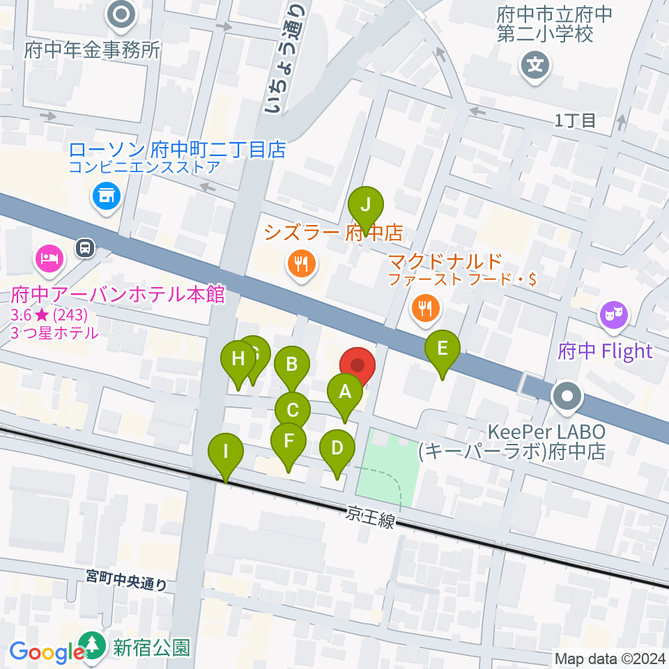 府中スタジオフライト周辺の駐車場・コインパーキング一覧地図