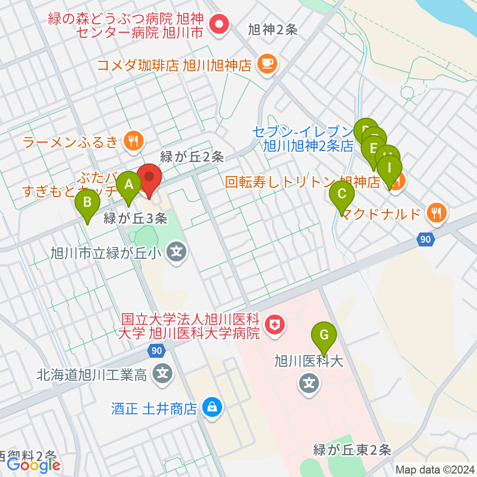 ローランド音楽教室旭川緑が丘校周辺の駐車場・コインパーキング一覧地図