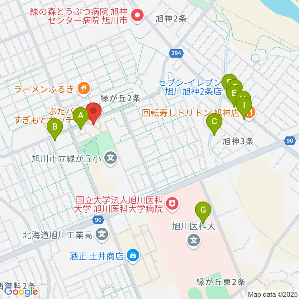 ローランド音楽教室旭川緑が丘校周辺の駐車場・コインパーキング一覧地図