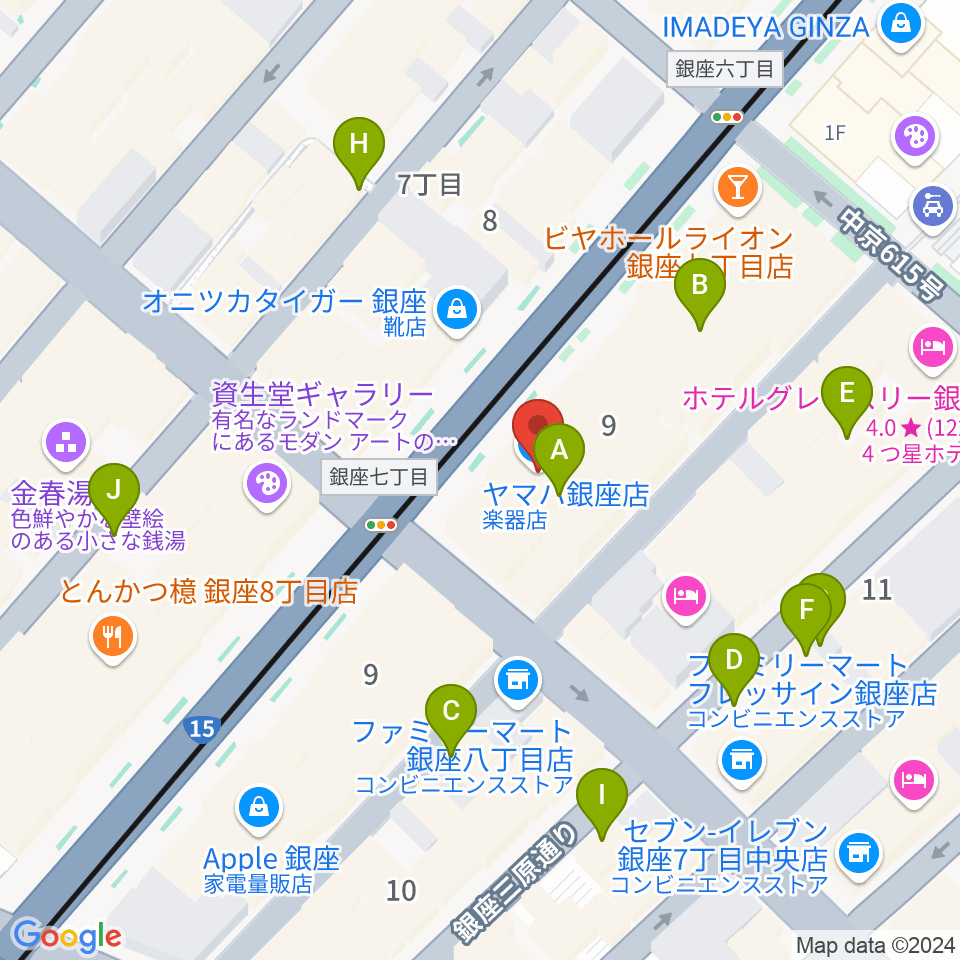 ヤマハ銀座店周辺の駐車場・コインパーキング一覧地図