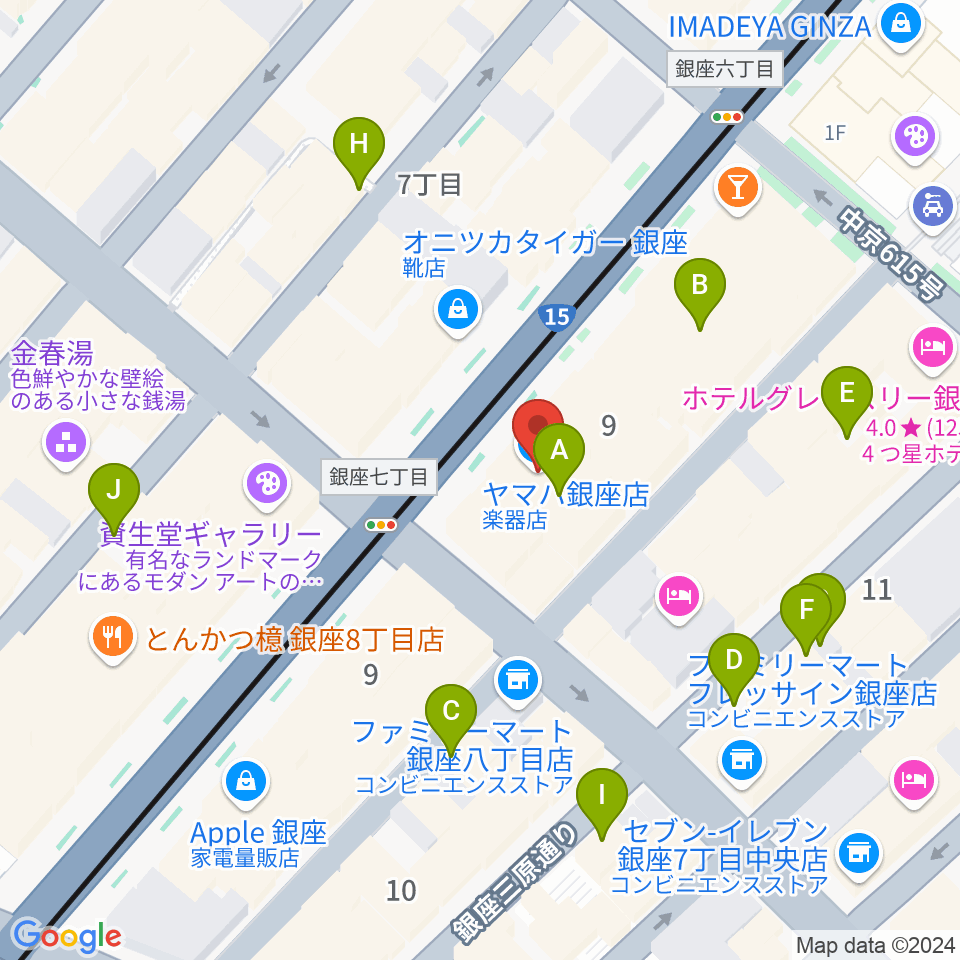 ヤマハ銀座店周辺の駐車場・コインパーキング一覧地図