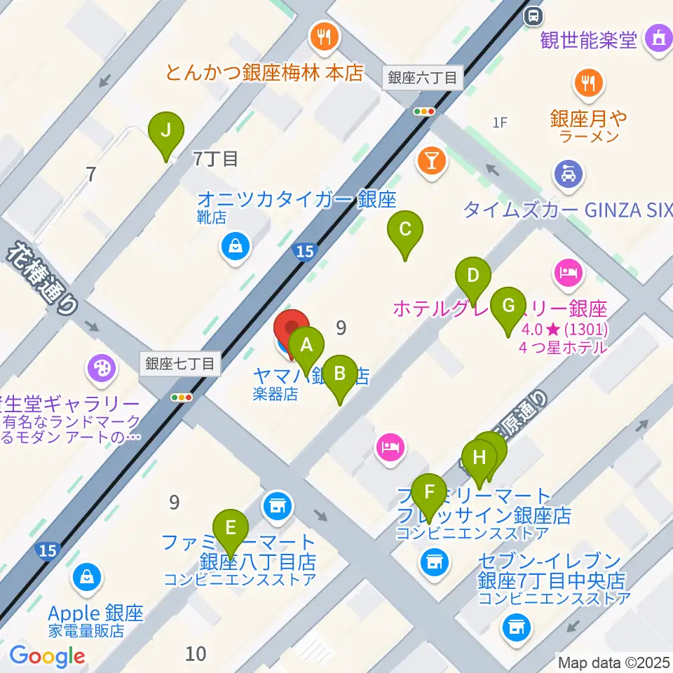 ヤマハ銀座店周辺の駐車場・コインパーキング一覧地図