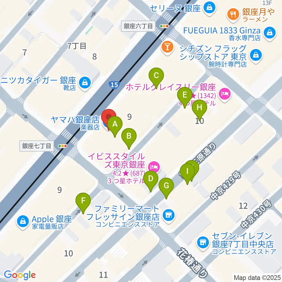 ヤマハ銀座店周辺の駐車場・コインパーキング一覧地図