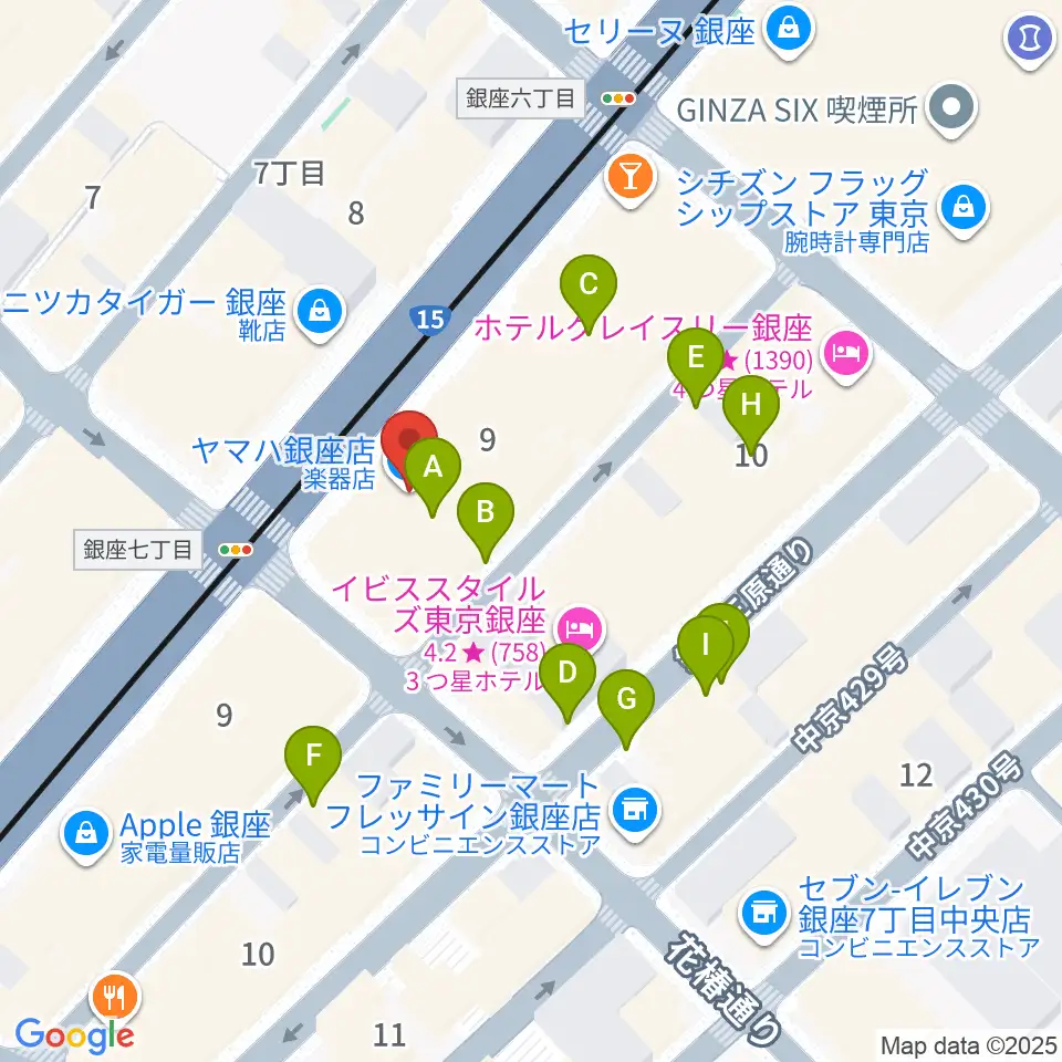 ヤマハ銀座店周辺の駐車場・コインパーキング一覧地図