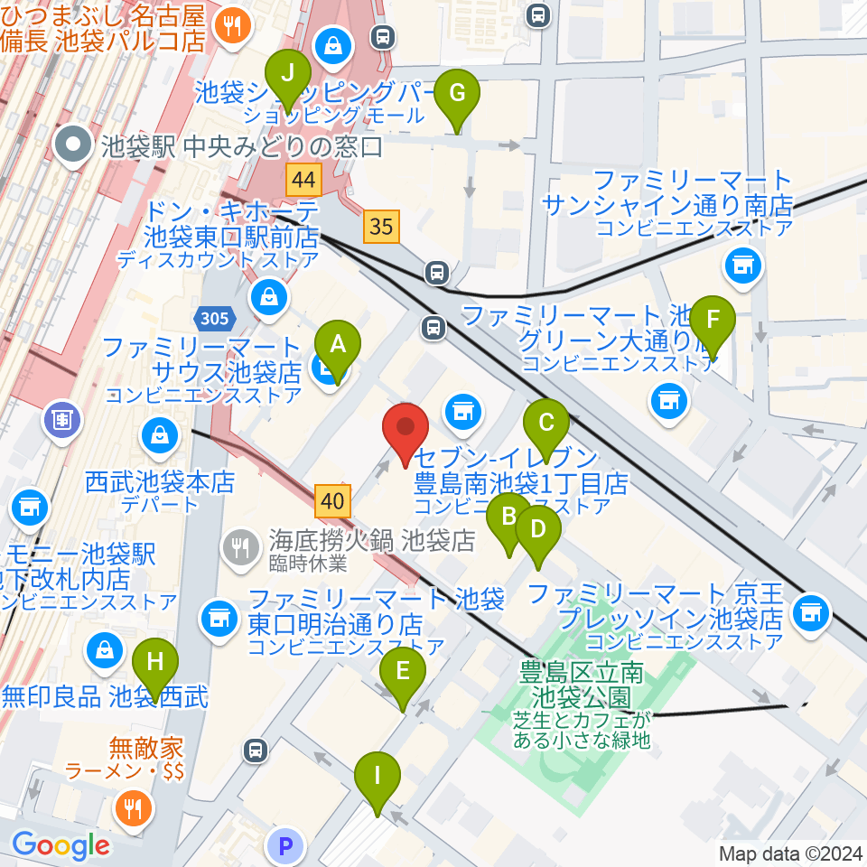 ヤマハミュージック 池袋店周辺の駐車場・コインパーキング一覧地図