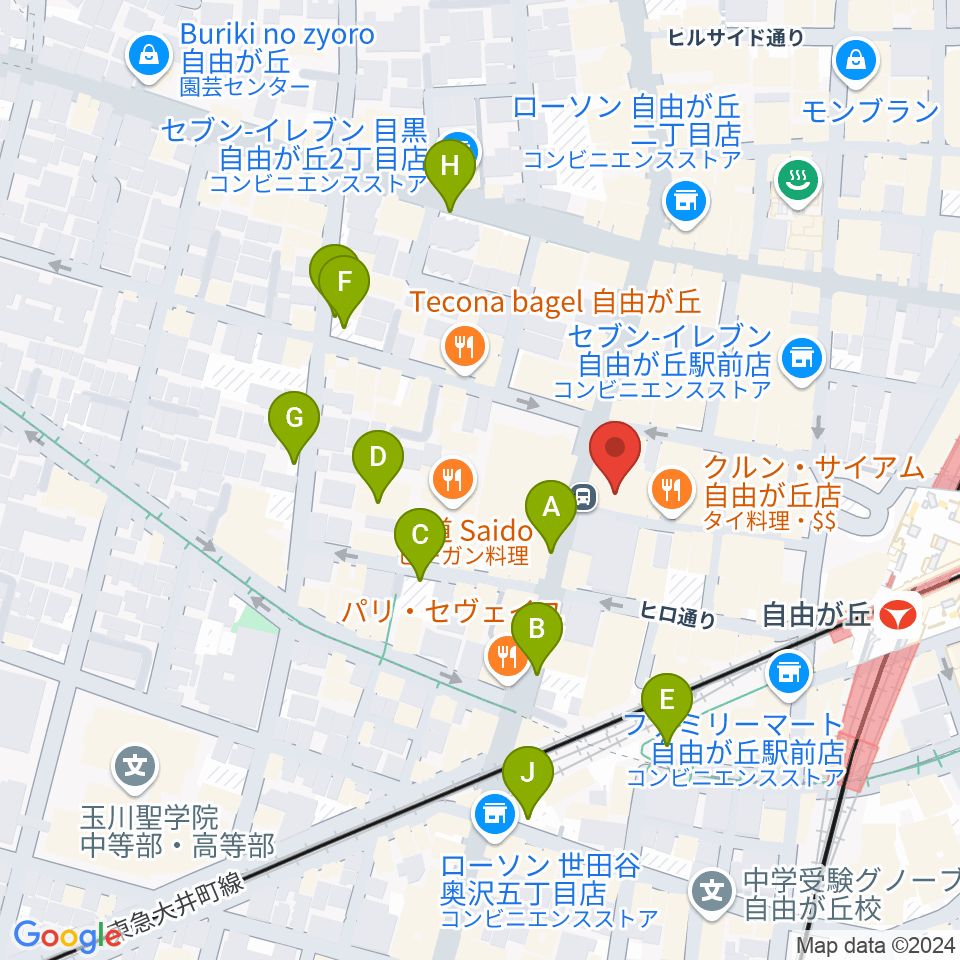 ミュージックアベニュー自由が丘 ヤマハミュージック周辺の駐車場・コインパーキング一覧地図