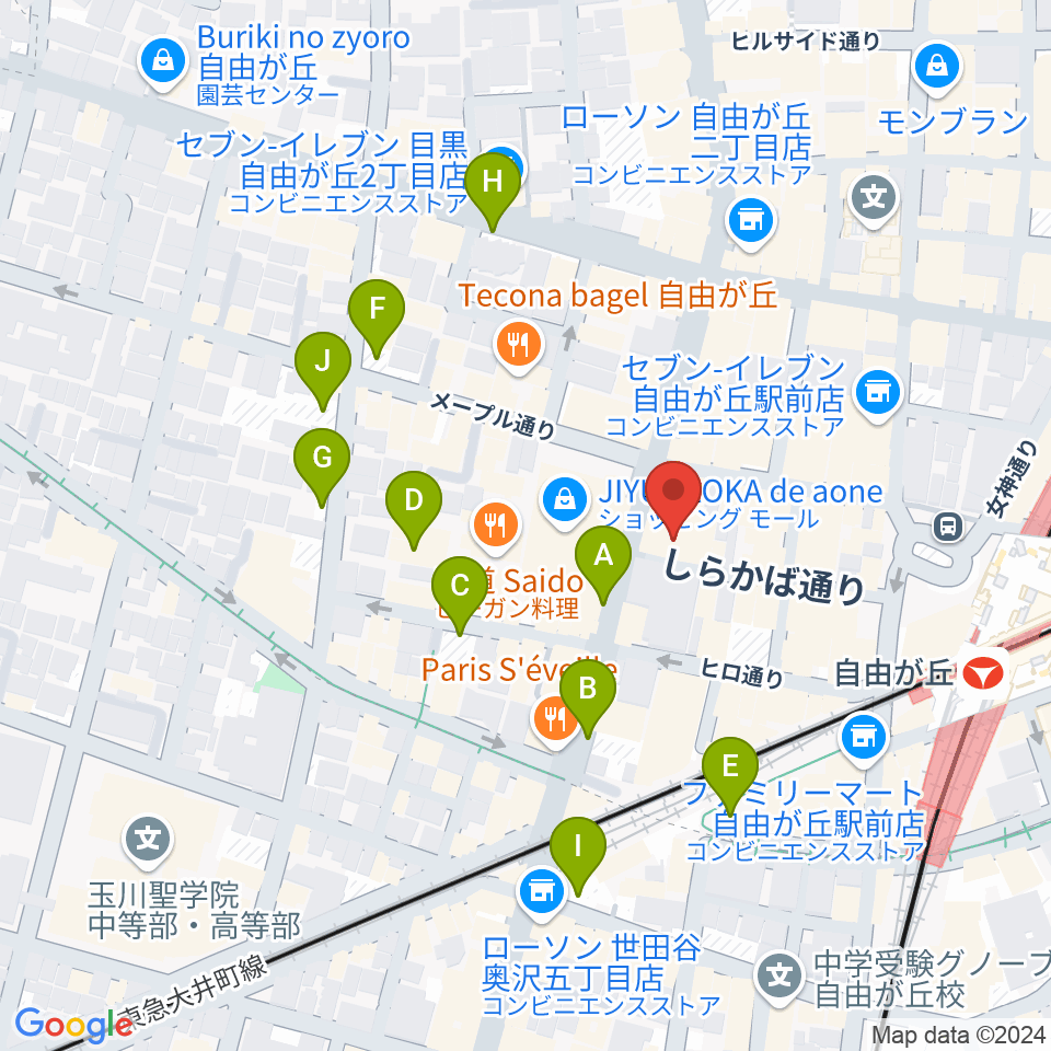 ミュージックアベニュー自由が丘 ヤマハミュージック周辺の駐車場・コインパーキング一覧地図