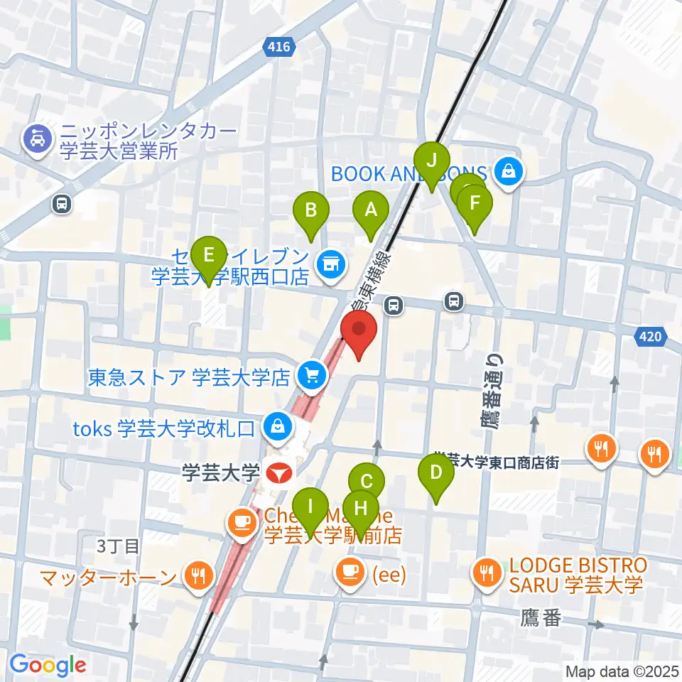 学芸大学センター ヤマハミュージック周辺の駐車場・コインパーキング一覧地図