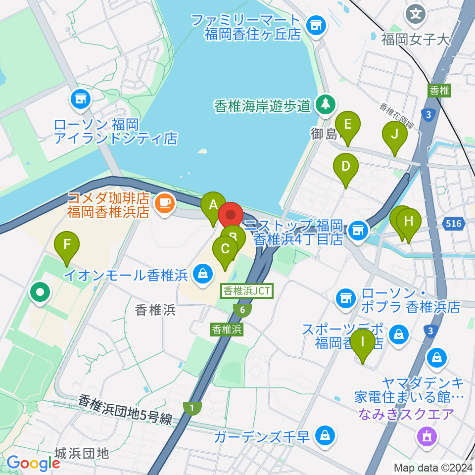 ヨシダ楽器イオン香椎浜店周辺の駐車場・コインパーキング一覧地図