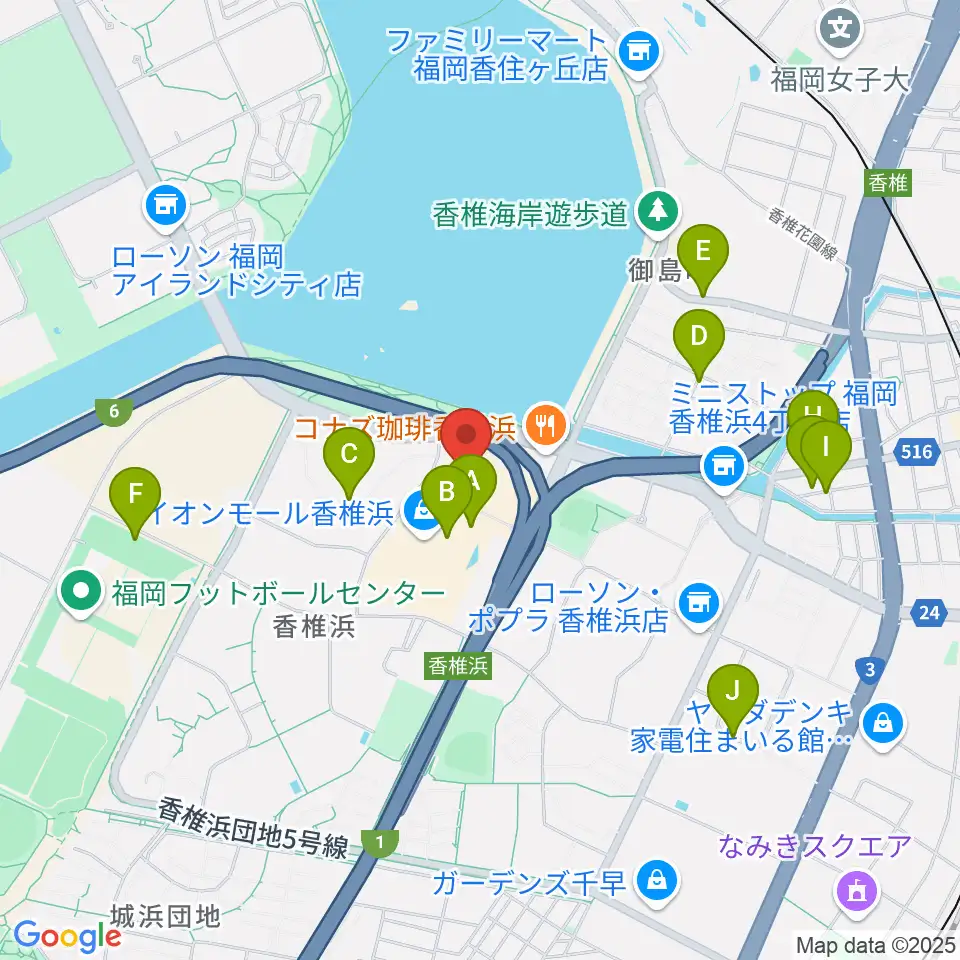ヨシダ楽器イオン香椎浜店周辺の駐車場・コインパーキング一覧地図