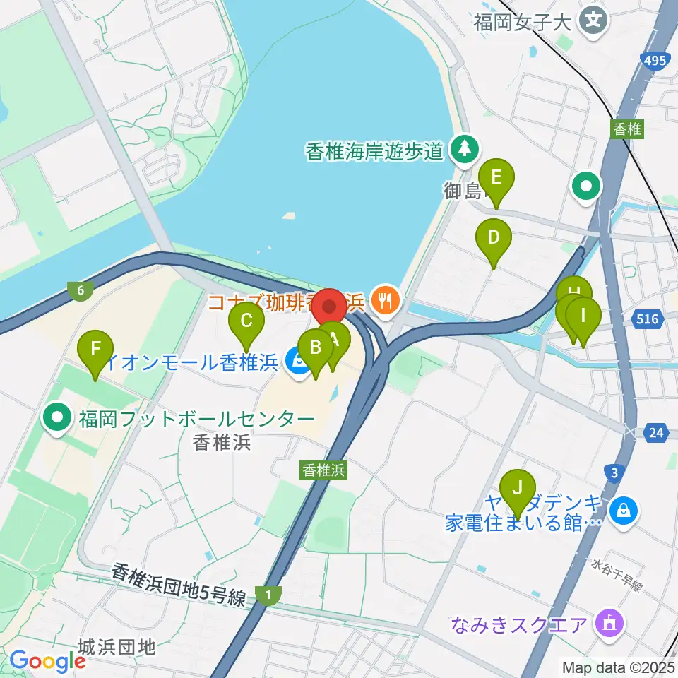 ヨシダ楽器イオン香椎浜店周辺の駐車場・コインパーキング一覧地図