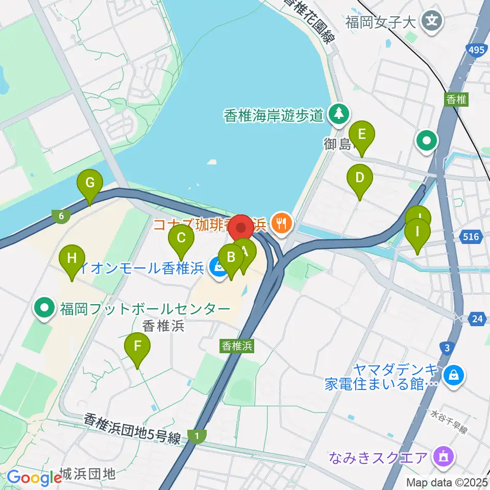 ヨシダ楽器イオン香椎浜店周辺の駐車場・コインパーキング一覧地図