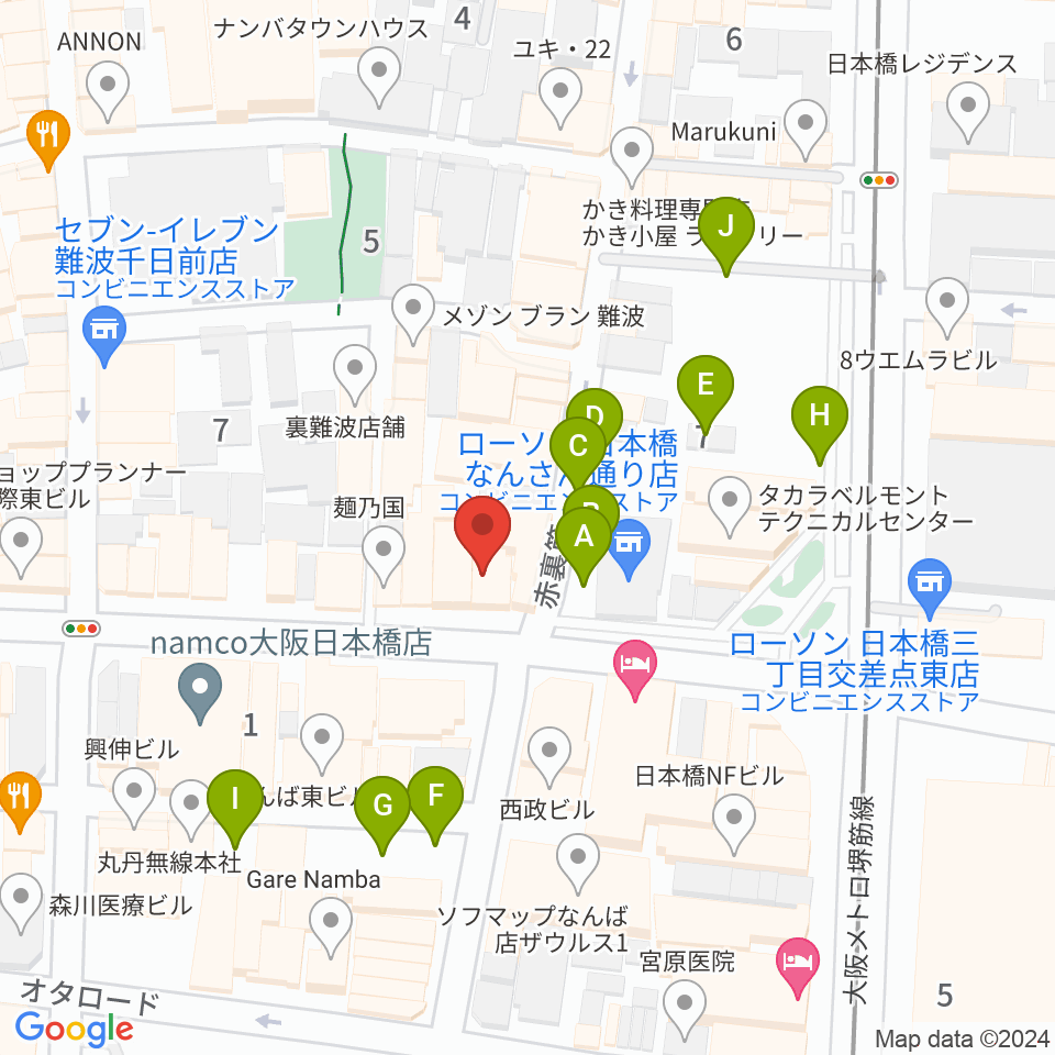 難波の楽器店テイクオフ周辺の駐車場・コインパーキング一覧地図