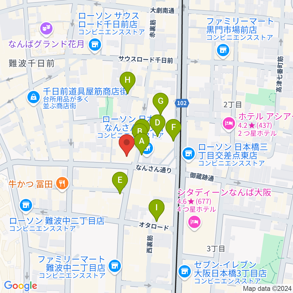 難波の楽器店テイクオフ周辺の駐車場・コインパーキング一覧地図