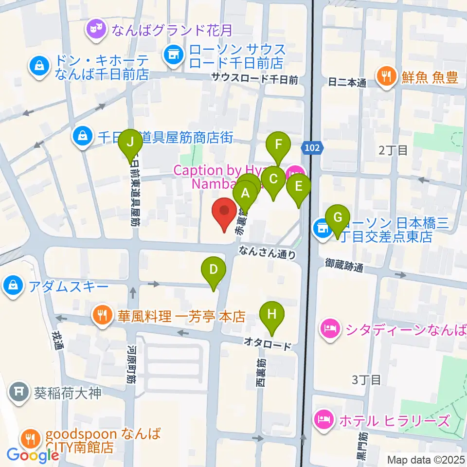 難波の楽器店テイクオフ周辺の駐車場・コインパーキング一覧地図
