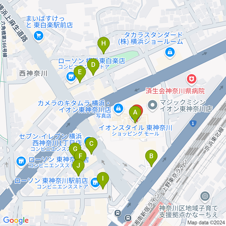 イオン東神奈川センター ヤマハミュージック周辺の駐車場・コインパーキング一覧地図