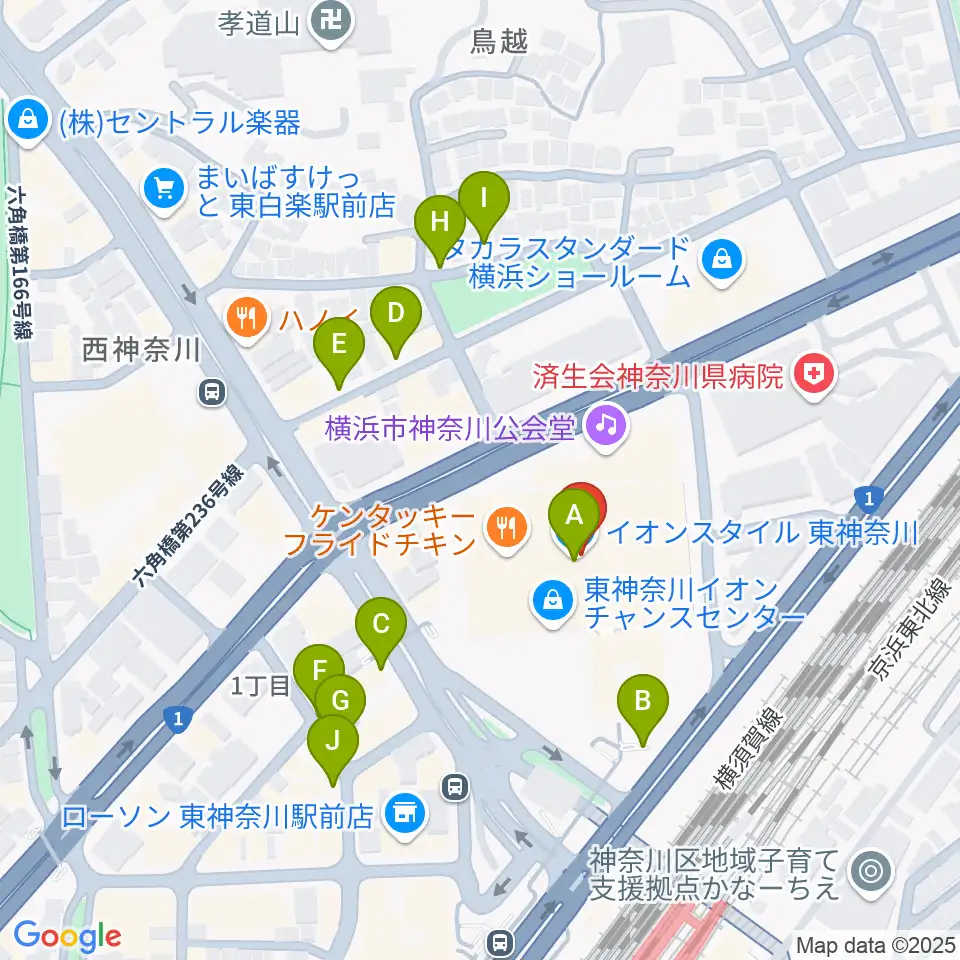 イオン東神奈川センター ヤマハミュージック周辺の駐車場・コインパーキング一覧地図