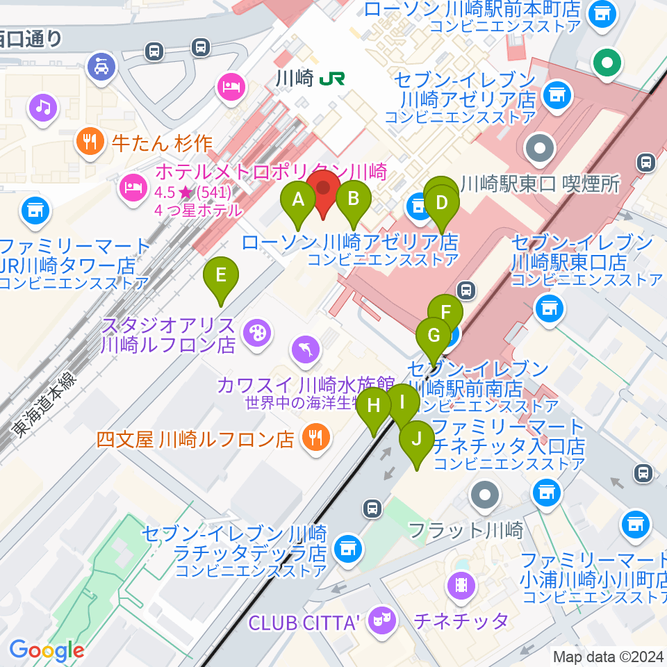 ユニスタイル川崎 ヤマハミュージック周辺の駐車場・コインパーキング一覧地図