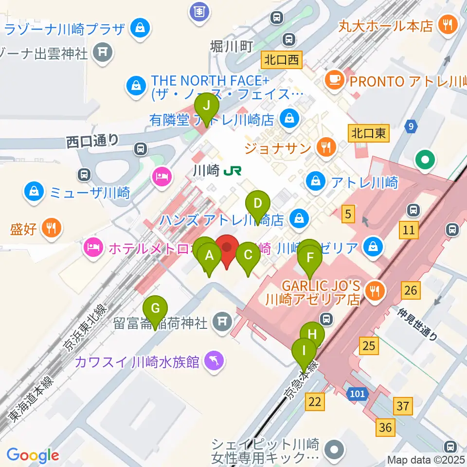ユニスタイル川崎 ヤマハミュージック周辺の駐車場・コインパーキング一覧地図