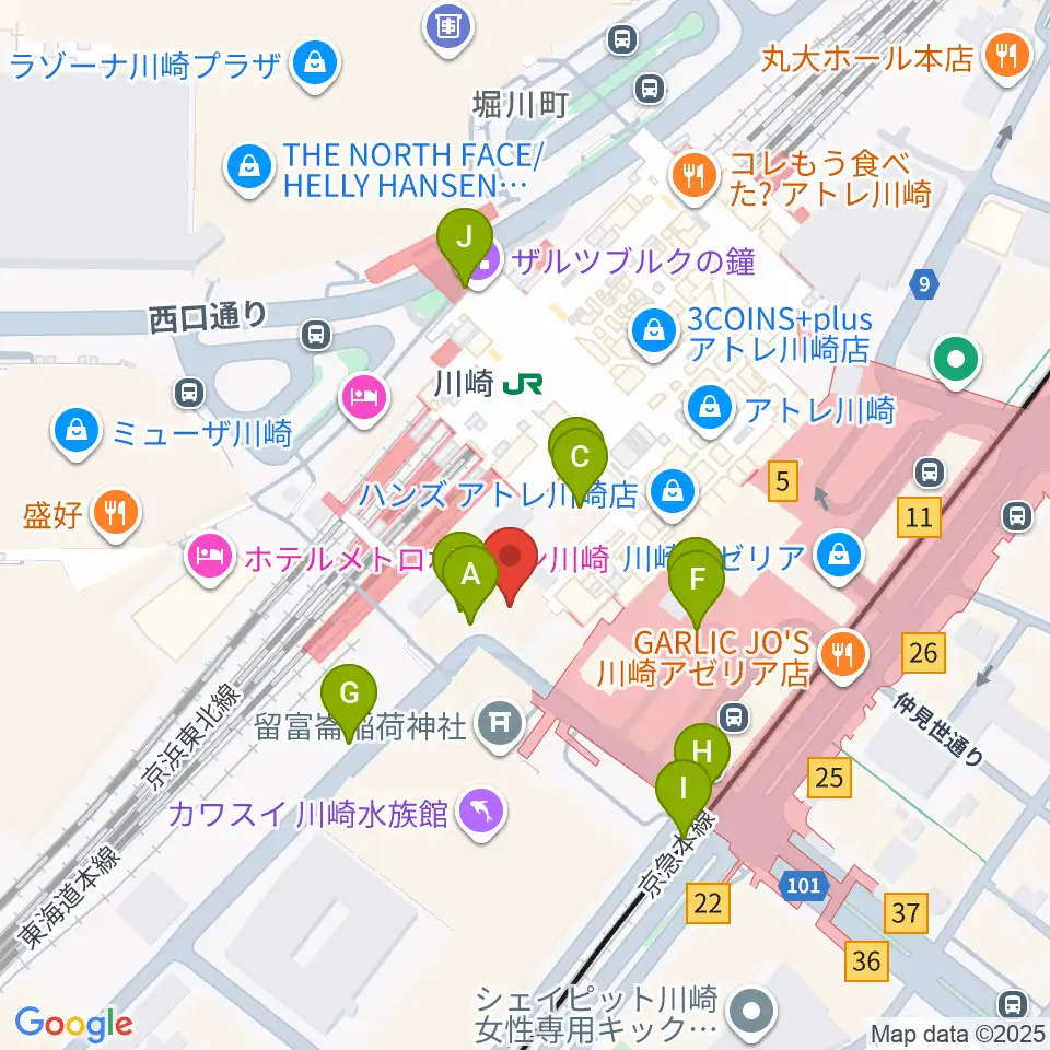 ユニスタイル川崎 ヤマハミュージック周辺の駐車場・コインパーキング一覧地図