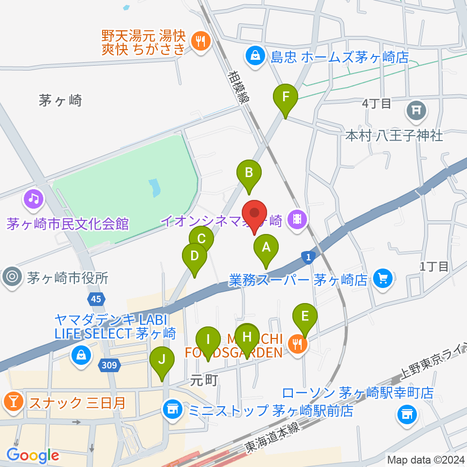 イオン茅ヶ崎センターヤマハミュージック周辺の駐車場・コインパーキング一覧地図