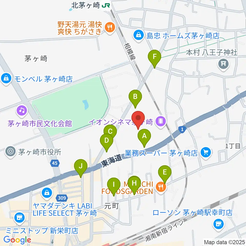 イオン茅ヶ崎センターヤマハミュージック周辺の駐車場・コインパーキング一覧地図