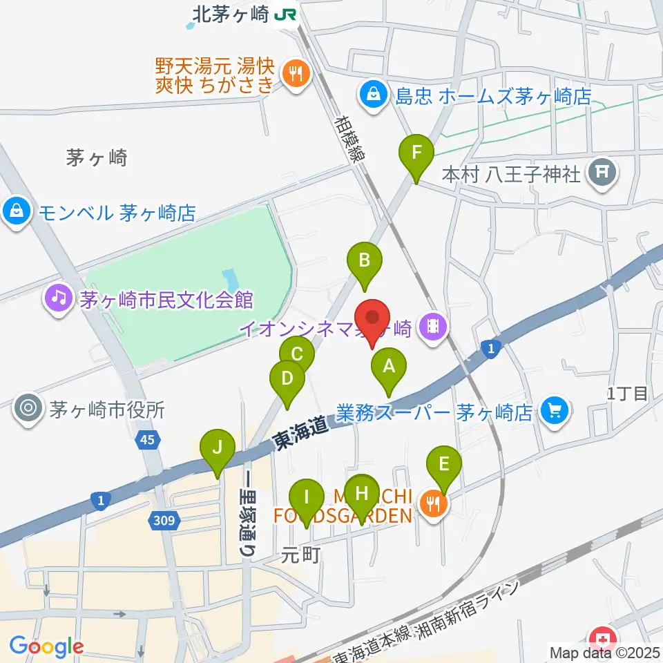 イオン茅ヶ崎センターヤマハミュージック周辺の駐車場・コインパーキング一覧地図