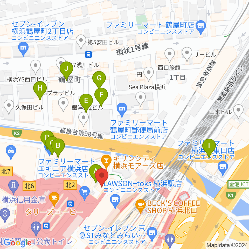 クロサワ楽器横浜店周辺の駐車場・コインパーキング一覧地図