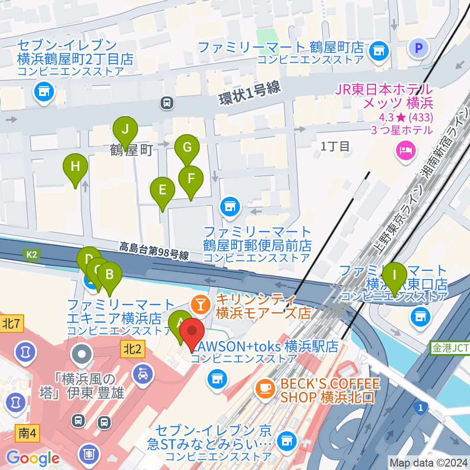 クロサワ楽器横浜店周辺の駐車場・コインパーキング一覧地図