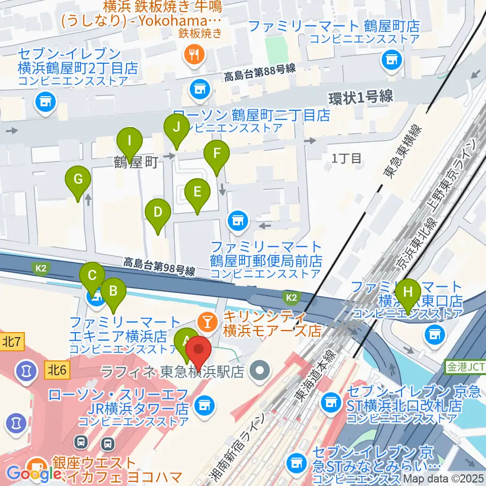 クロサワ楽器横浜店周辺の駐車場・コインパーキング一覧地図