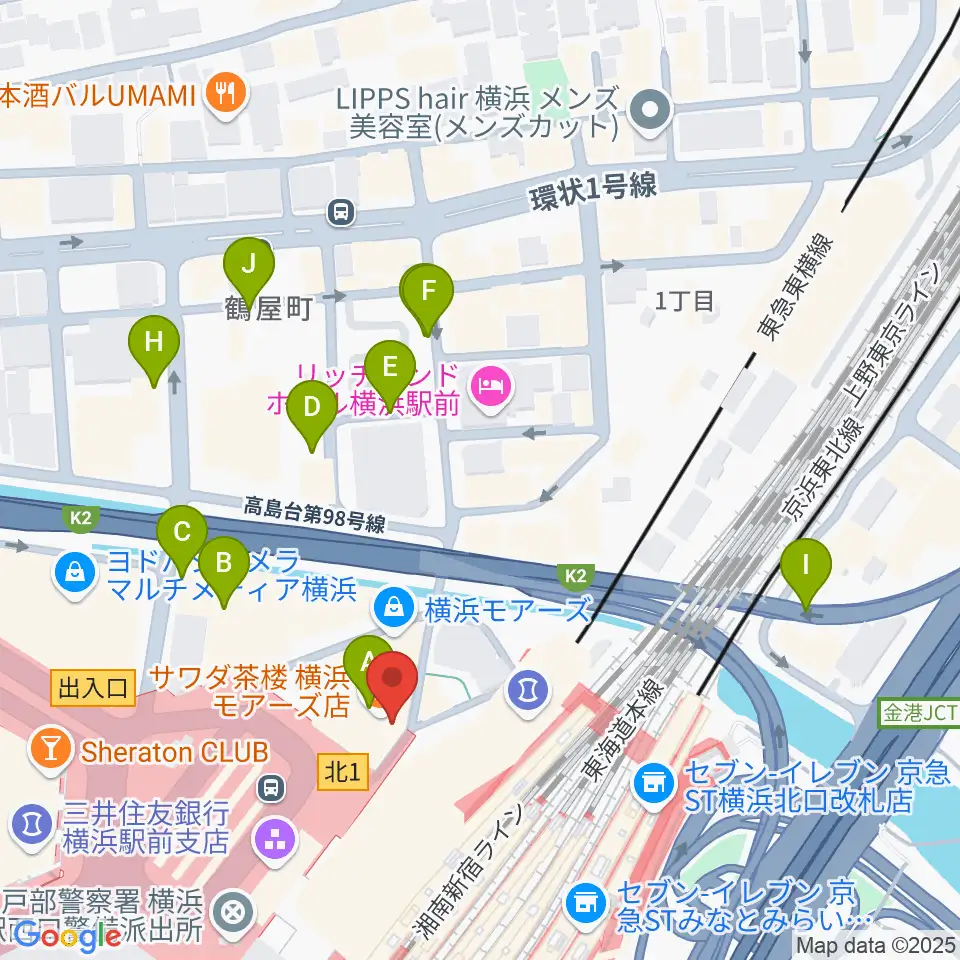クロサワ楽器横浜店周辺の駐車場・コインパーキング一覧地図