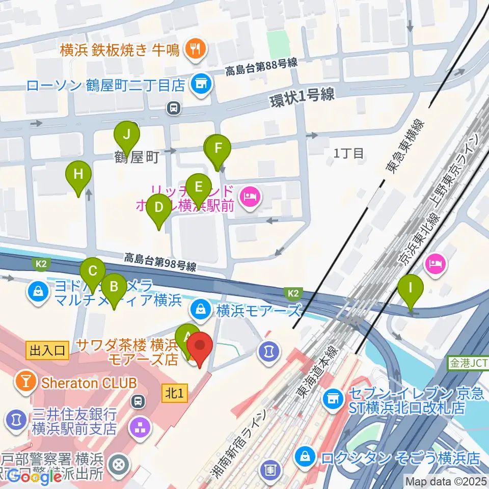 クロサワ楽器横浜店周辺の駐車場・コインパーキング一覧地図