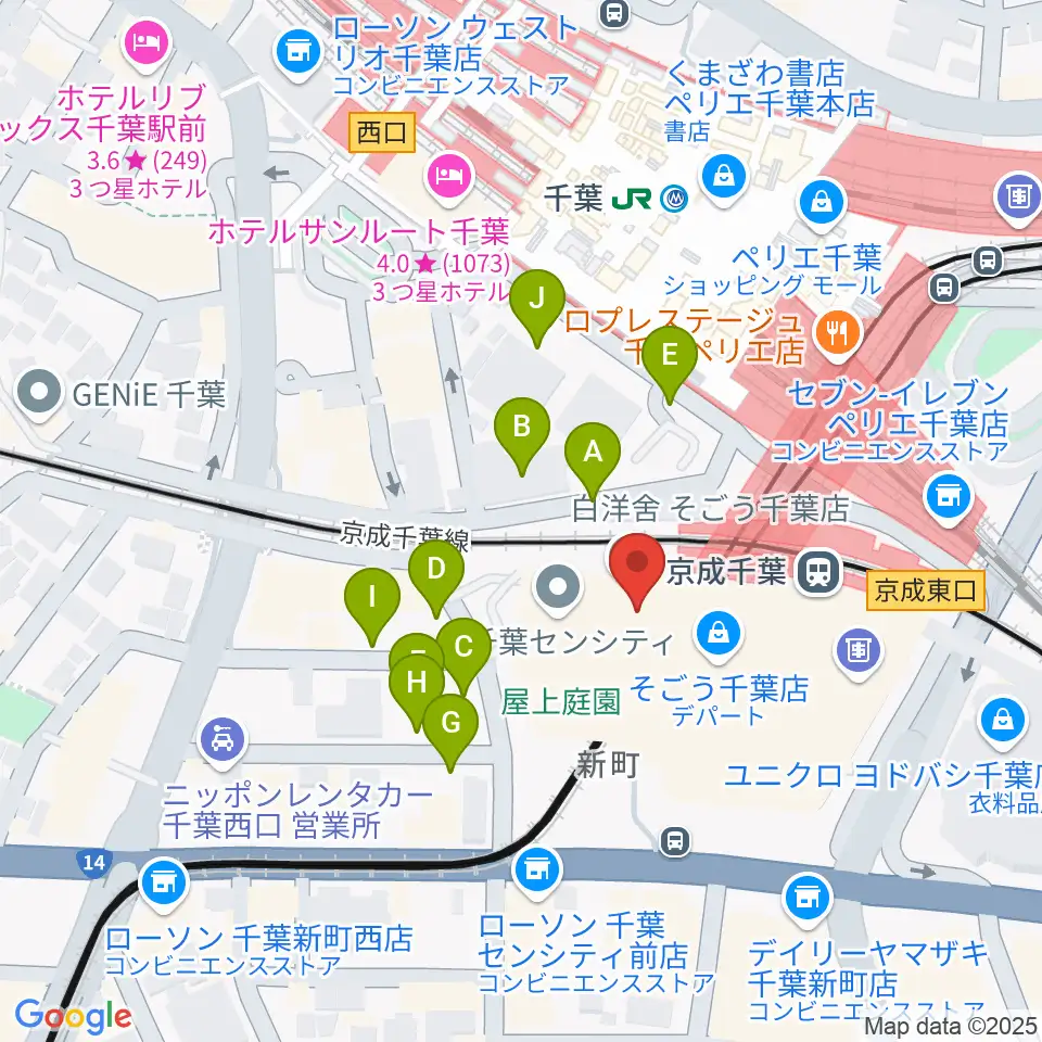 ミュージックアベニュー千葉ヤマハミュージック周辺の駐車場・コインパーキング一覧地図