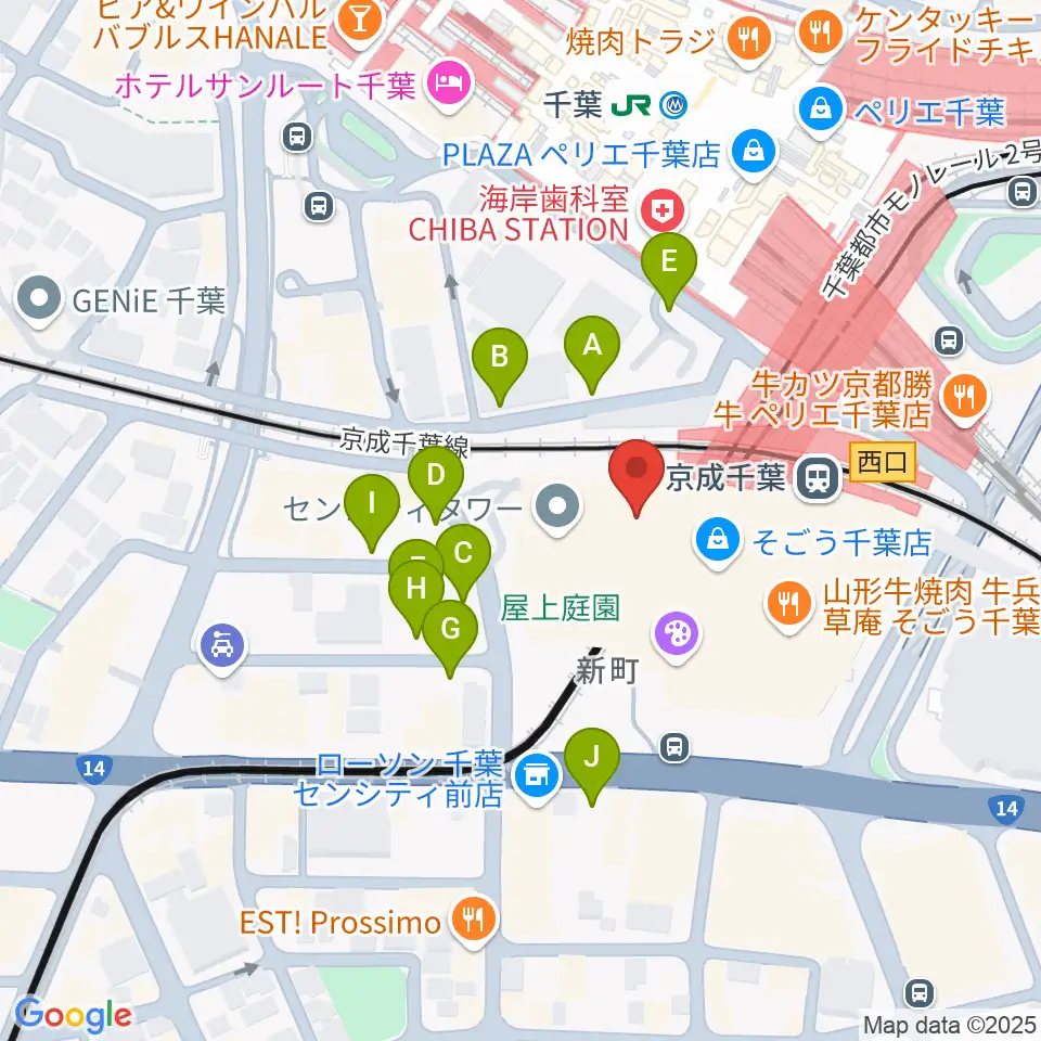 ミュージックアベニュー千葉ヤマハミュージック周辺の駐車場・コインパーキング一覧地図