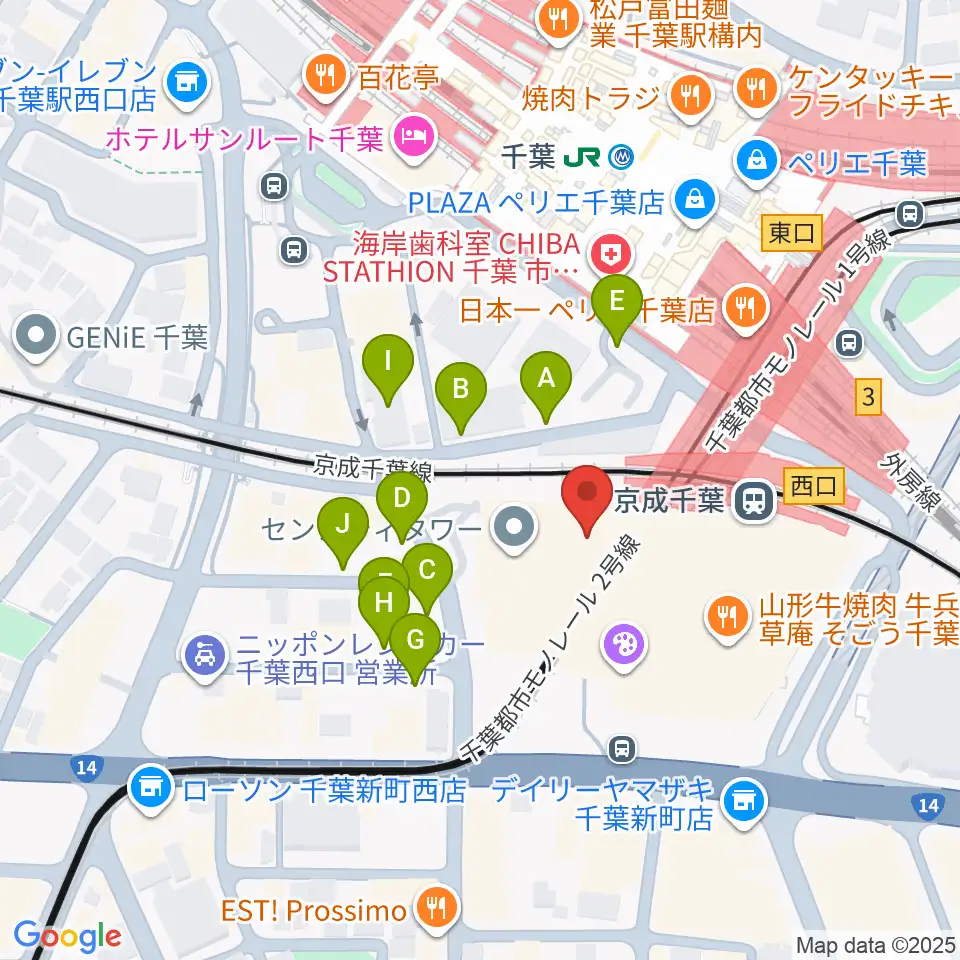 ミュージックアベニュー千葉ヤマハミュージック周辺の駐車場・コインパーキング一覧地図
