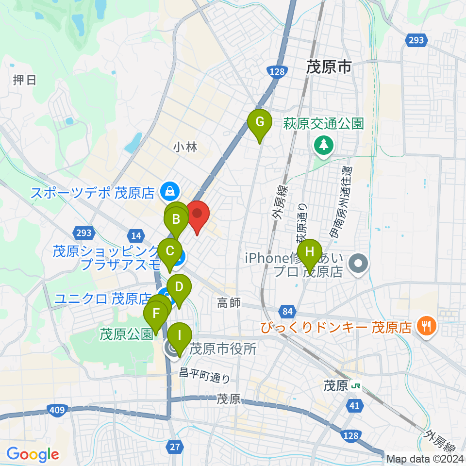 ユニスタイル茂原 ヤマハミュージック周辺の駐車場・コインパーキング一覧地図