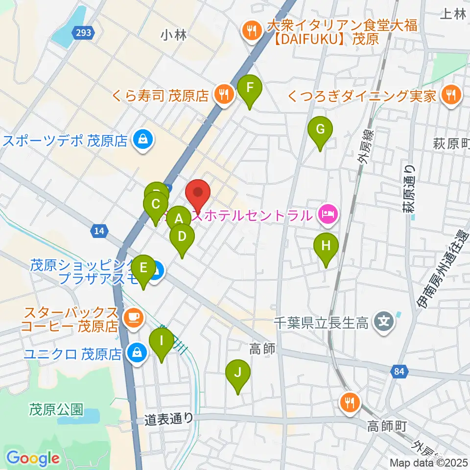 ユニスタイル茂原 ヤマハミュージック周辺の駐車場・コインパーキング一覧地図