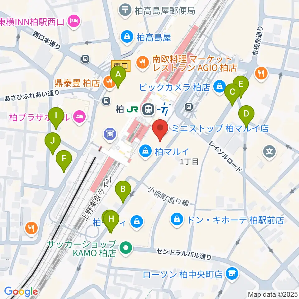 ヤマノミュージックセンター柏駅前周辺の駐車場・コインパーキング一覧地図