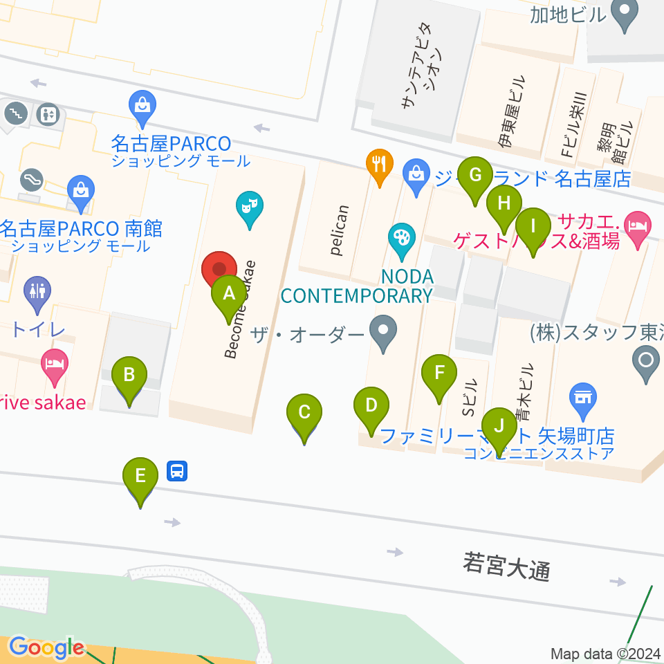 ロッキン名古屋栄店周辺の駐車場・コインパーキング一覧地図