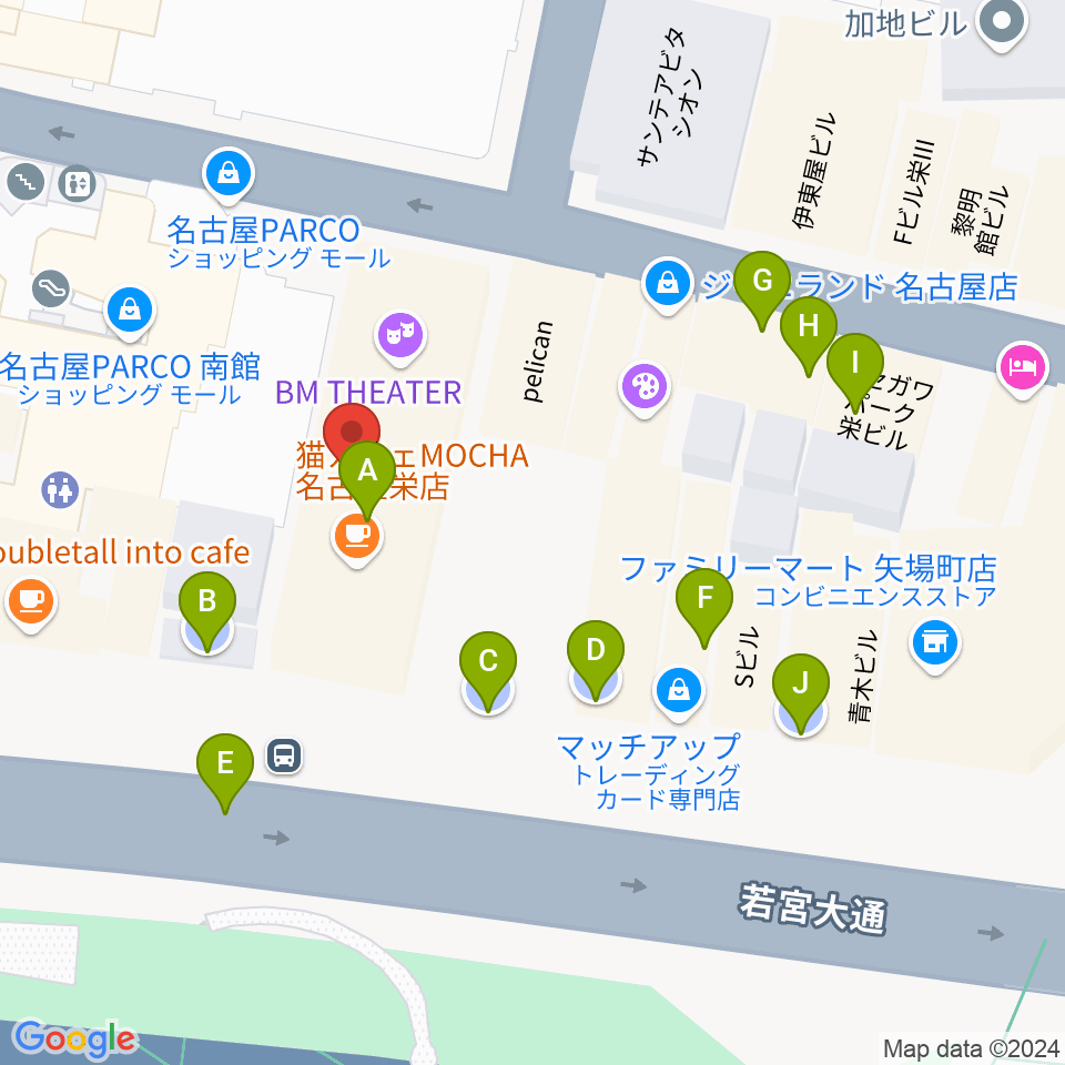 ロッキン名古屋栄店周辺の駐車場・コインパーキング一覧地図