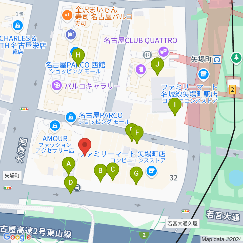 ロッキン名古屋栄店周辺の駐車場・コインパーキング一覧地図