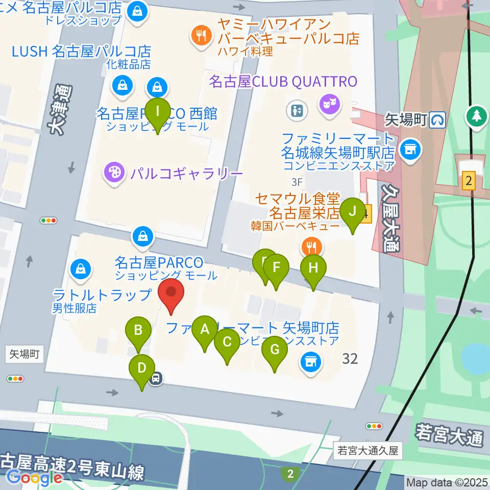 ロッキン名古屋栄店周辺の駐車場・コインパーキング一覧地図