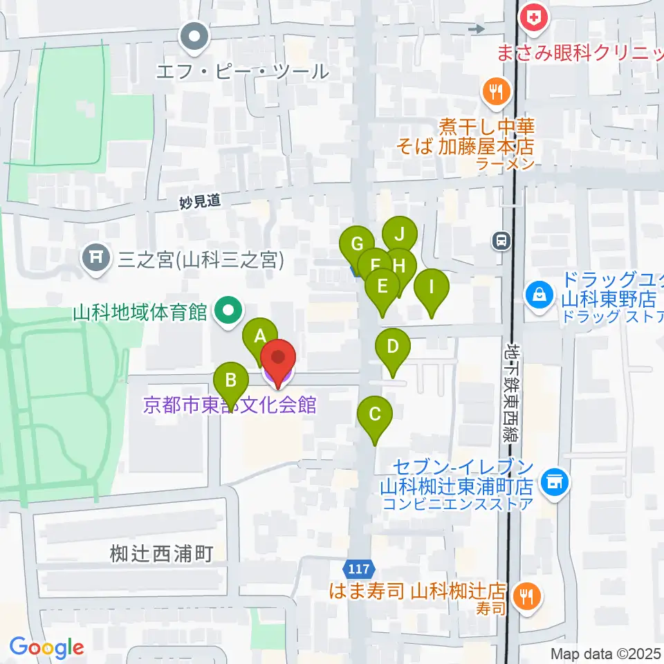 京都市東部文化会館周辺の駐車場・コインパーキング一覧地図