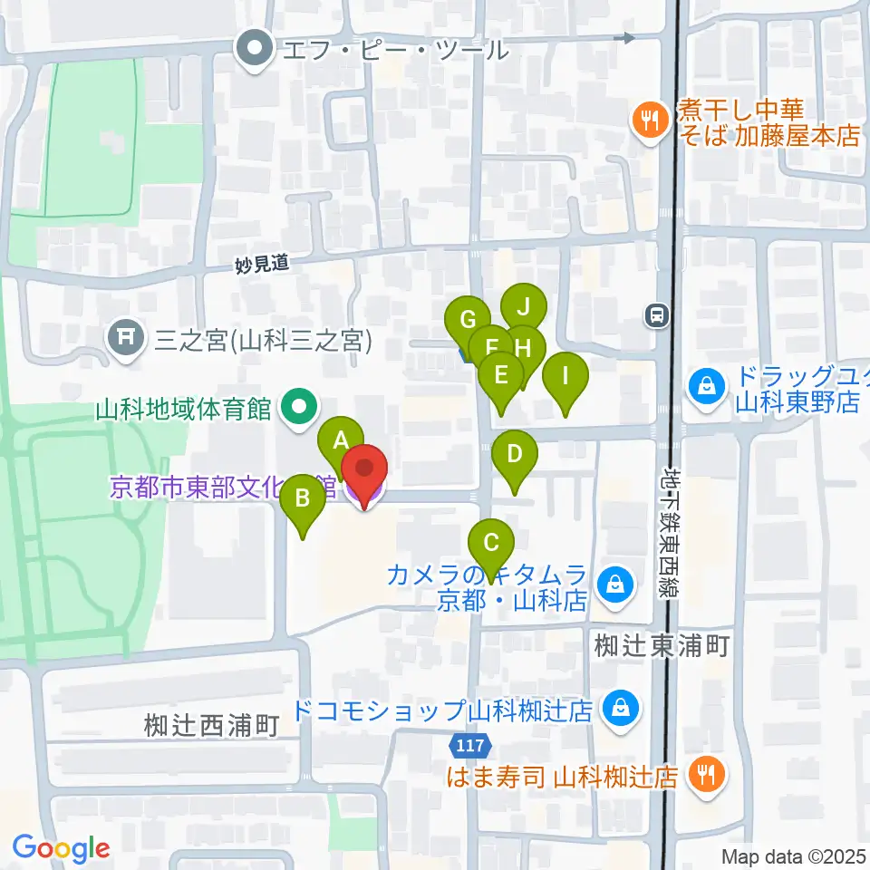 京都市東部文化会館周辺の駐車場・コインパーキング一覧地図