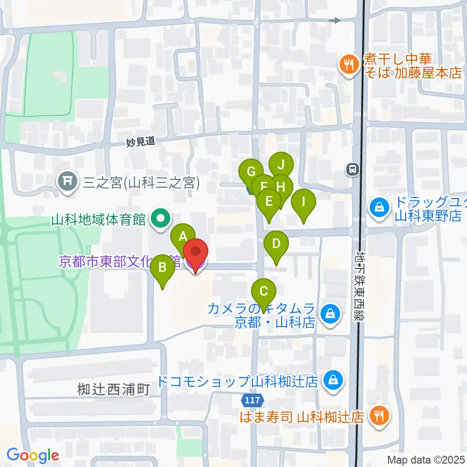 京都市東部文化会館周辺の駐車場・コインパーキング一覧地図