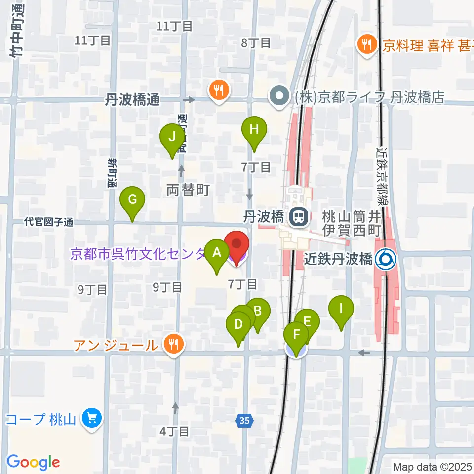 京都市呉竹文化センター周辺の駐車場・コインパーキング一覧地図