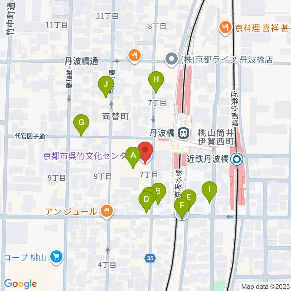 京都市呉竹文化センター周辺の駐車場・コインパーキング一覧地図