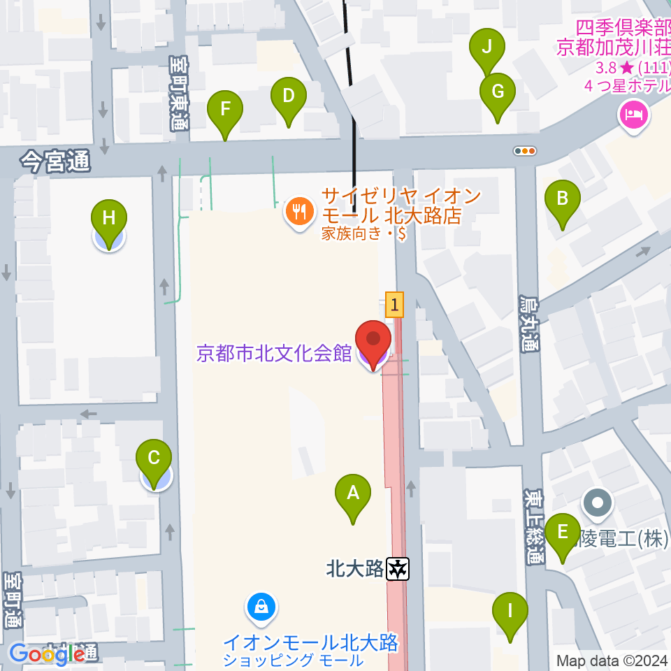 京都市北文化会館周辺の駐車場・コインパーキング一覧地図