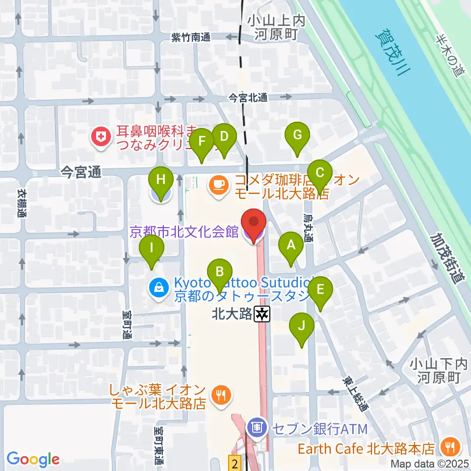 京都市北文化会館周辺の駐車場・コインパーキング一覧地図