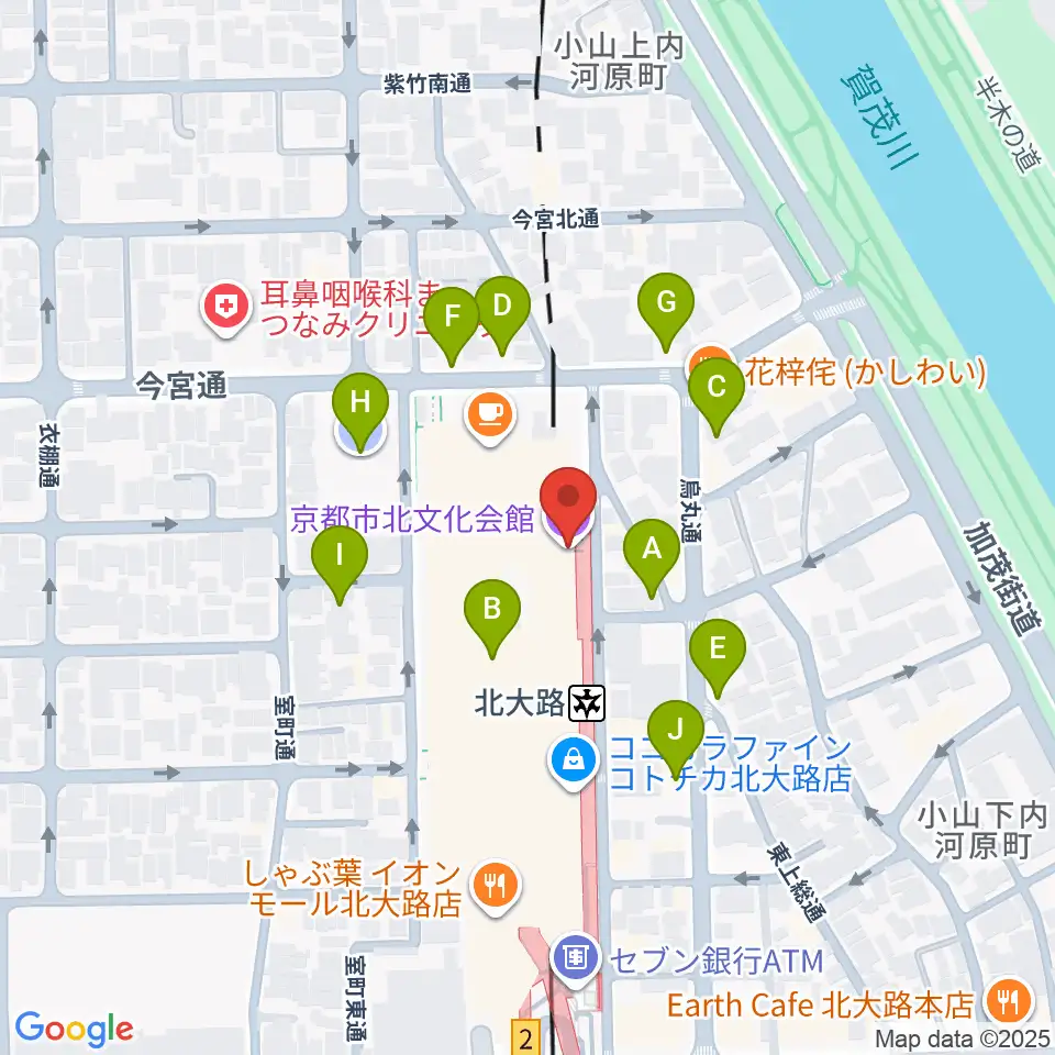 京都市北文化会館周辺の駐車場・コインパーキング一覧地図